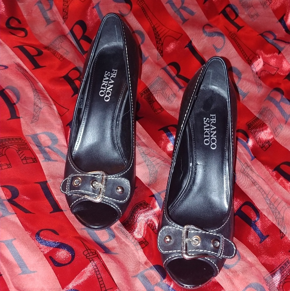 Franco Sarto black peep toe heels